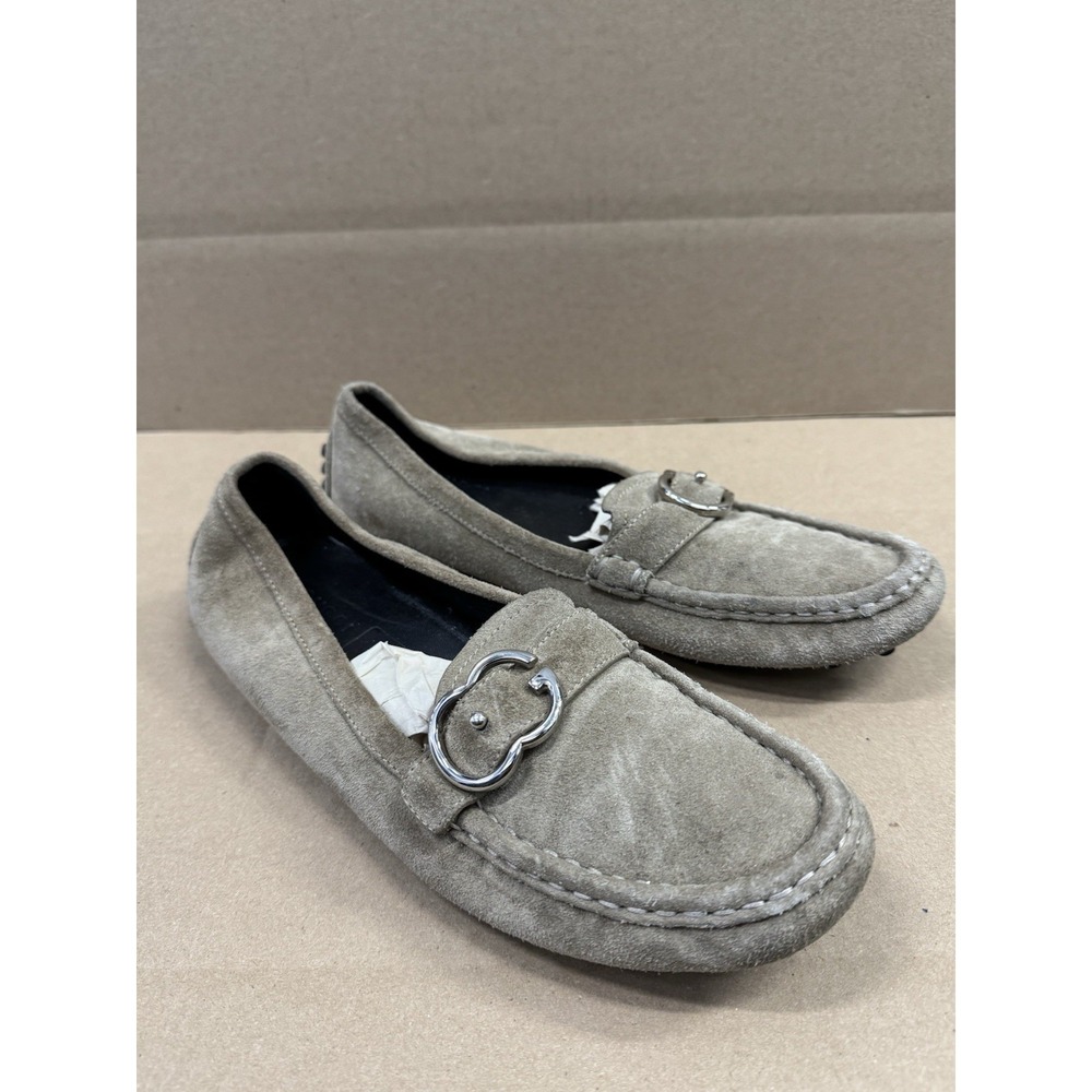Gucci Sachalian Driving Loafers Sport Khaki Shoes size 38.5 Suede Leather